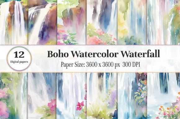 Download Boho Watercolor Waterfall Summer - Boho watercolor Collection
