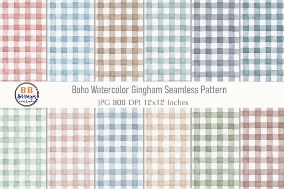 Download Boho Watercolor Gingham Pattern Paper - Boho watercolor Collection