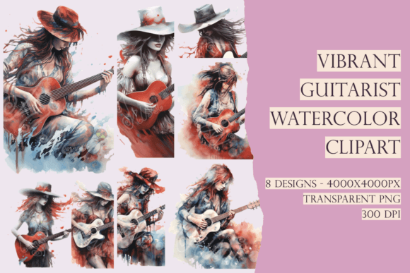 Download Boho Watercolor Art Women Guitarists PNG - Boho watercolor Collection