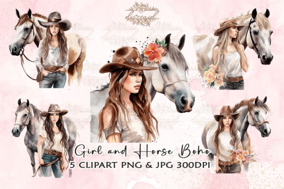 Download Girl and Horse Boho Watercolor Clipart - Boho watercolor Collection