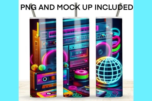 Download 1980s Retro Neon Boom Box Tumbler - 1980s Collection