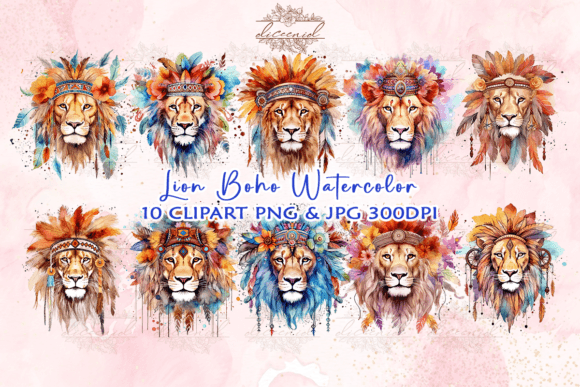 Download Lion Boho Watercolor Clipart - Boho watercolor Collection