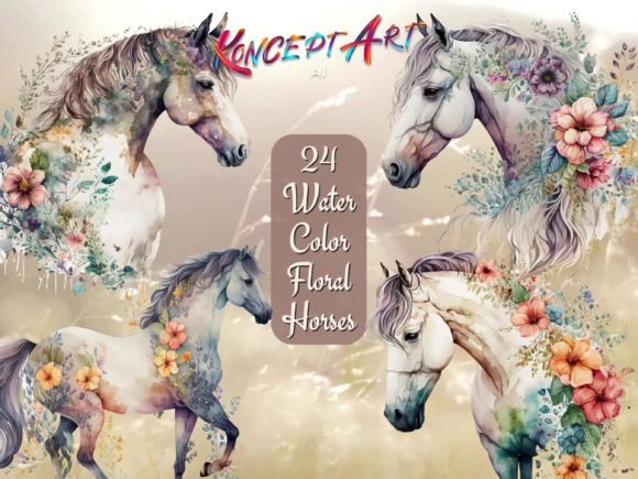 Download 24 Boho Watercolor Floral Horse Clipart - Boho watercolor Collection