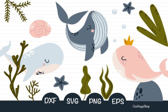 Download Cute Whale Clipart Seaweed Set - Cute whale Collection