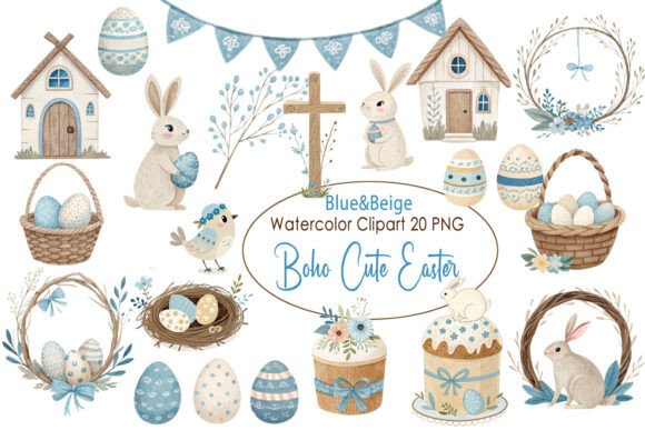 Download Cute Easter Clipart Boho Watercolor Png - Premium Bundle