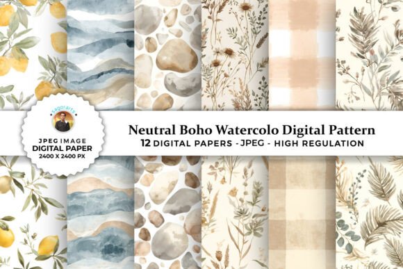 Download Neutral Boho Watercolor Digital Patterns - Boho watercolor Collection