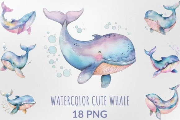 Download Watercolor Cute Whale Sublimation Bundle - Cute whale Collection