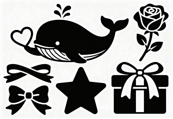 Download Cute Whale Rose Gift Bow Star SVG Bundle - Cute whale Collection
