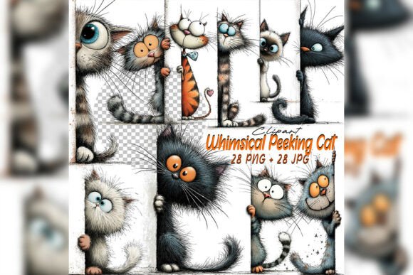 Download Whimsical Quirky Peeking Cat Clipart Set - Whimsical Collection