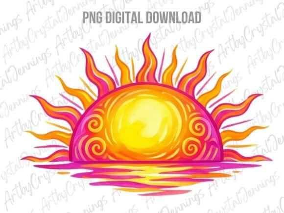 Download Retro Boho Watercolor Summer Sun PNG - Boho watercolor Collection