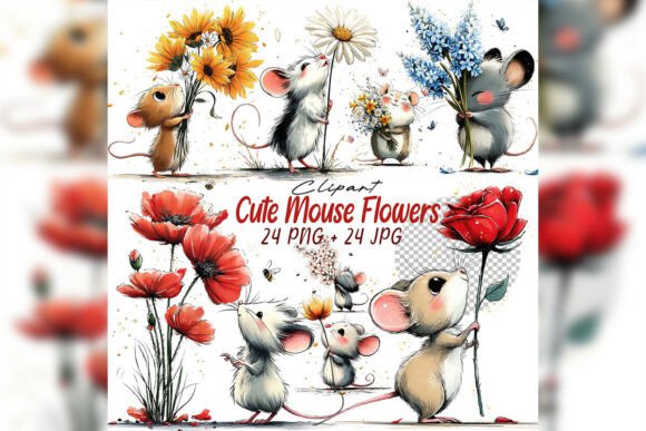 Download Whimsical Mouse &amp; Flower Clipart Set - Whimsical Collection
