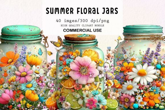 Download Whimsical Summer Floral Jars Clipart - Whimsical Collection