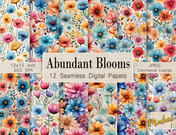 Download Boho Watercolor Flower Seamless Patterns - Boho watercolor Collection