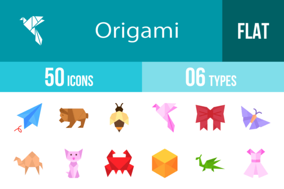 Download 50 Origami Flat Multicolor Icons - Premium Bundle