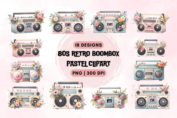 Download 80s Retro Boombox Pastel Clipart - Premium Resources