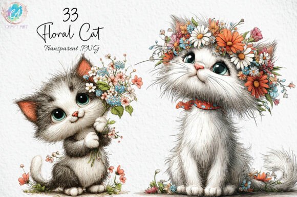 Download Whimsical Floral Cat PNG - Whimsical Collection